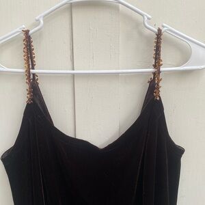 VTG Jessica McClintock Gunne Sax Brown Velvet Slip Maxi Dress Size 11/12 Beaded